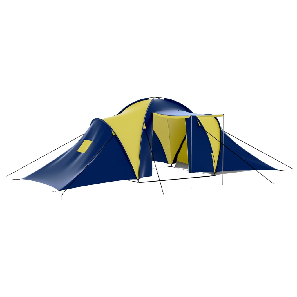 campingtelt til 9 personer stof blå og gul billede