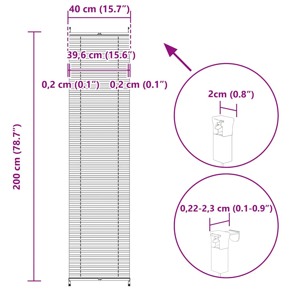 Plisserede blinde 40x200 cm hvid