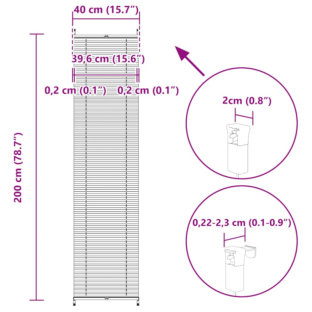 Plisserede blinde 40x200 cm hvid
