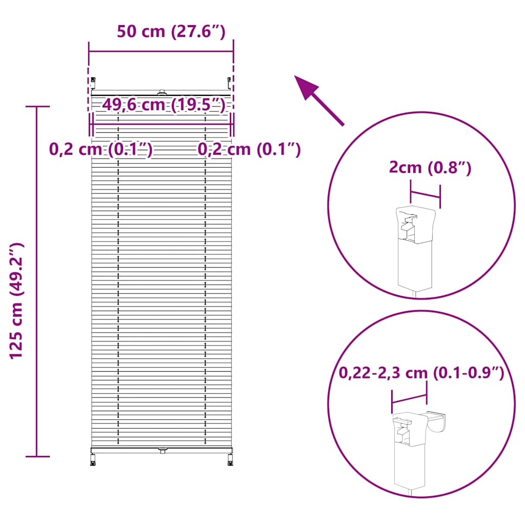 Plisserede blinde 50x125 cm hvid