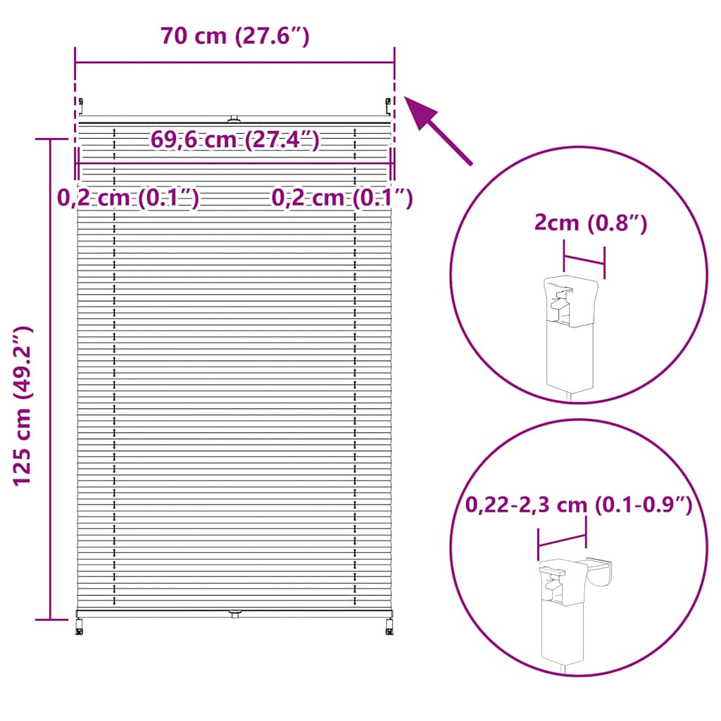 Plisserede blinde 70x125 cm hvid