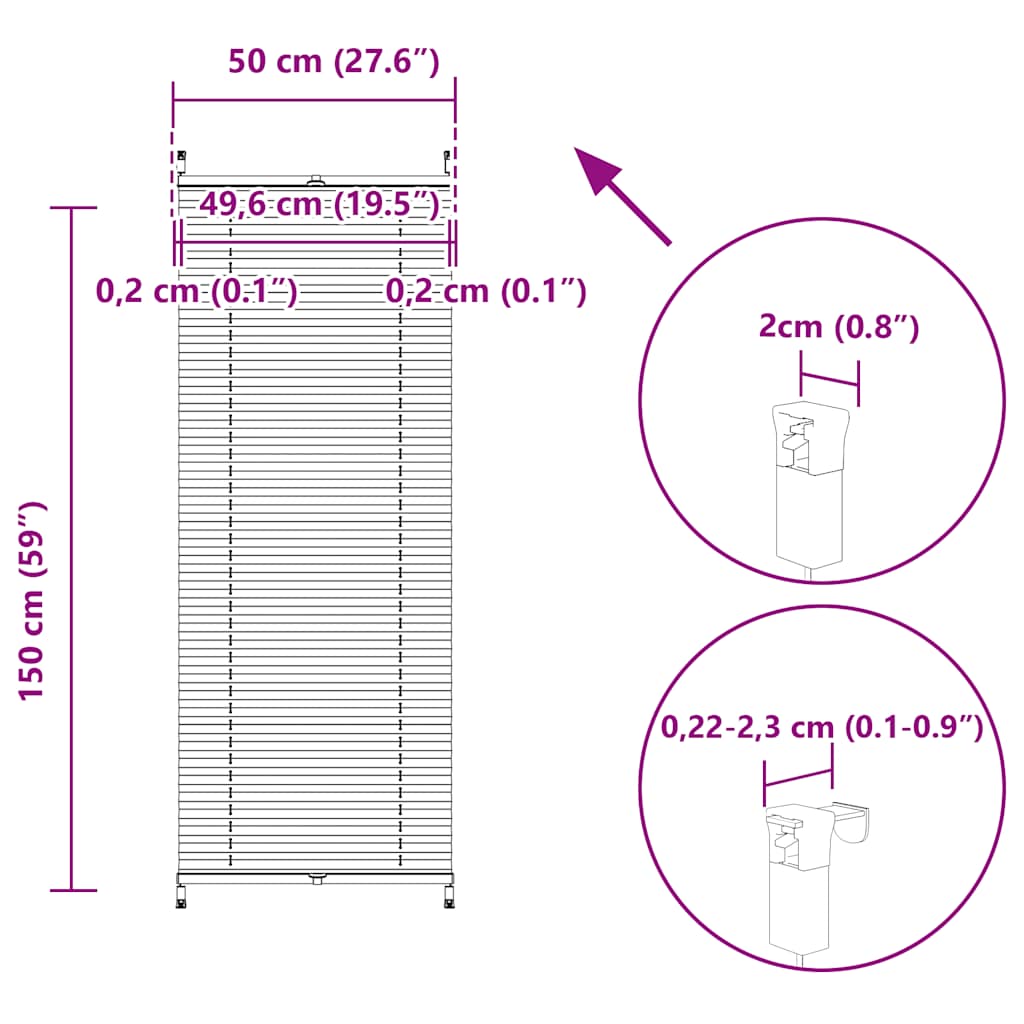 plisseret rullegardin 50 x 150 cm cremefarvet