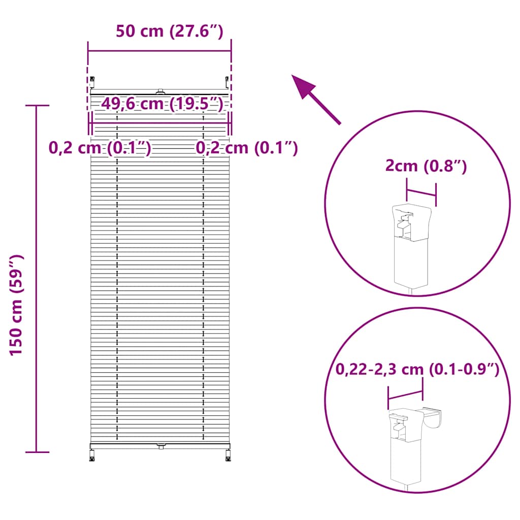 plisseret rullegardin 50 x 150 cm cremefarvet