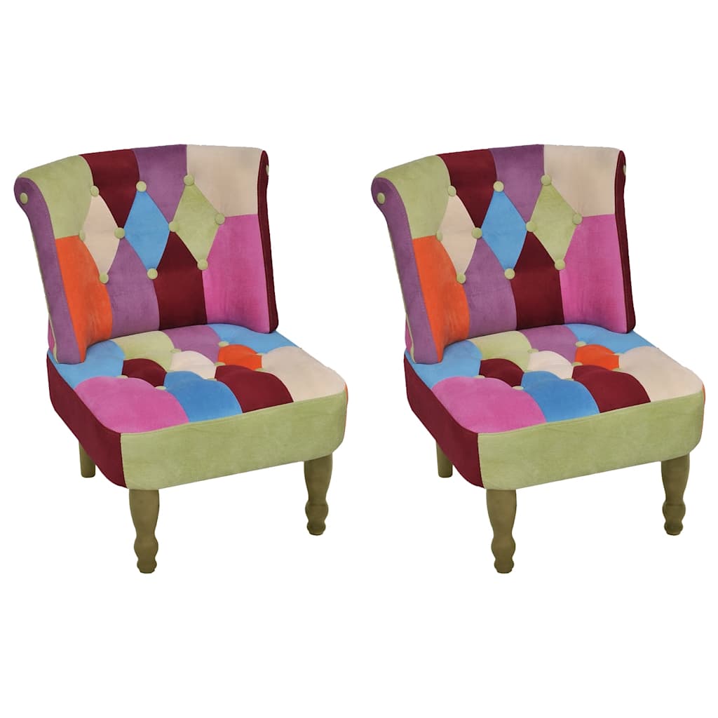 fransk stol 2 stk. med patchwork-design stof