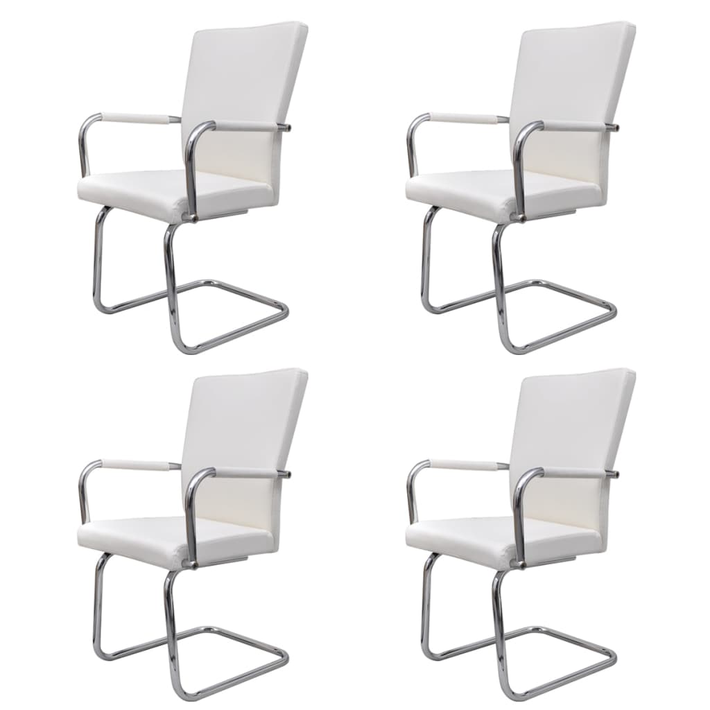 spisebordsstole med cantilever 4 stk. stof hvid