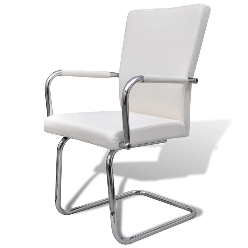 spisebordsstole med cantilever 4 stk. stof hvid