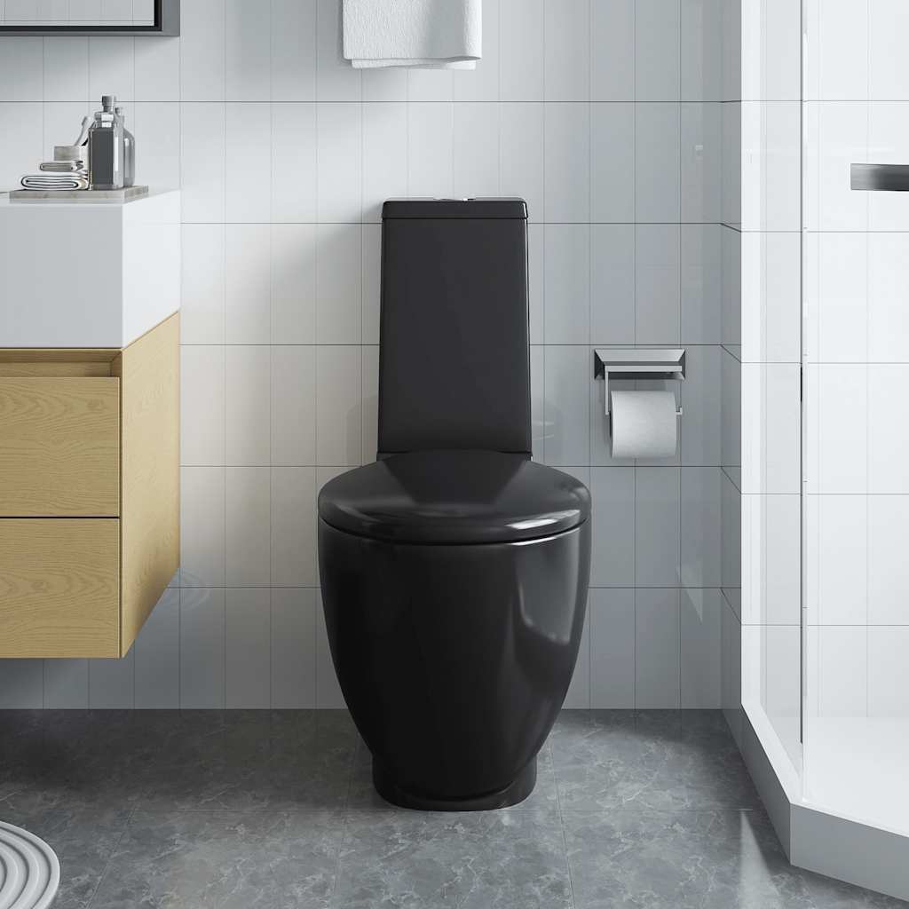 keramisk toilet med rund bund afløb i bunden sort