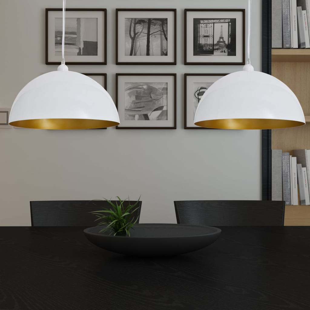 loftslampe halvkugle 2 stk. højdejusterbar hvid billede