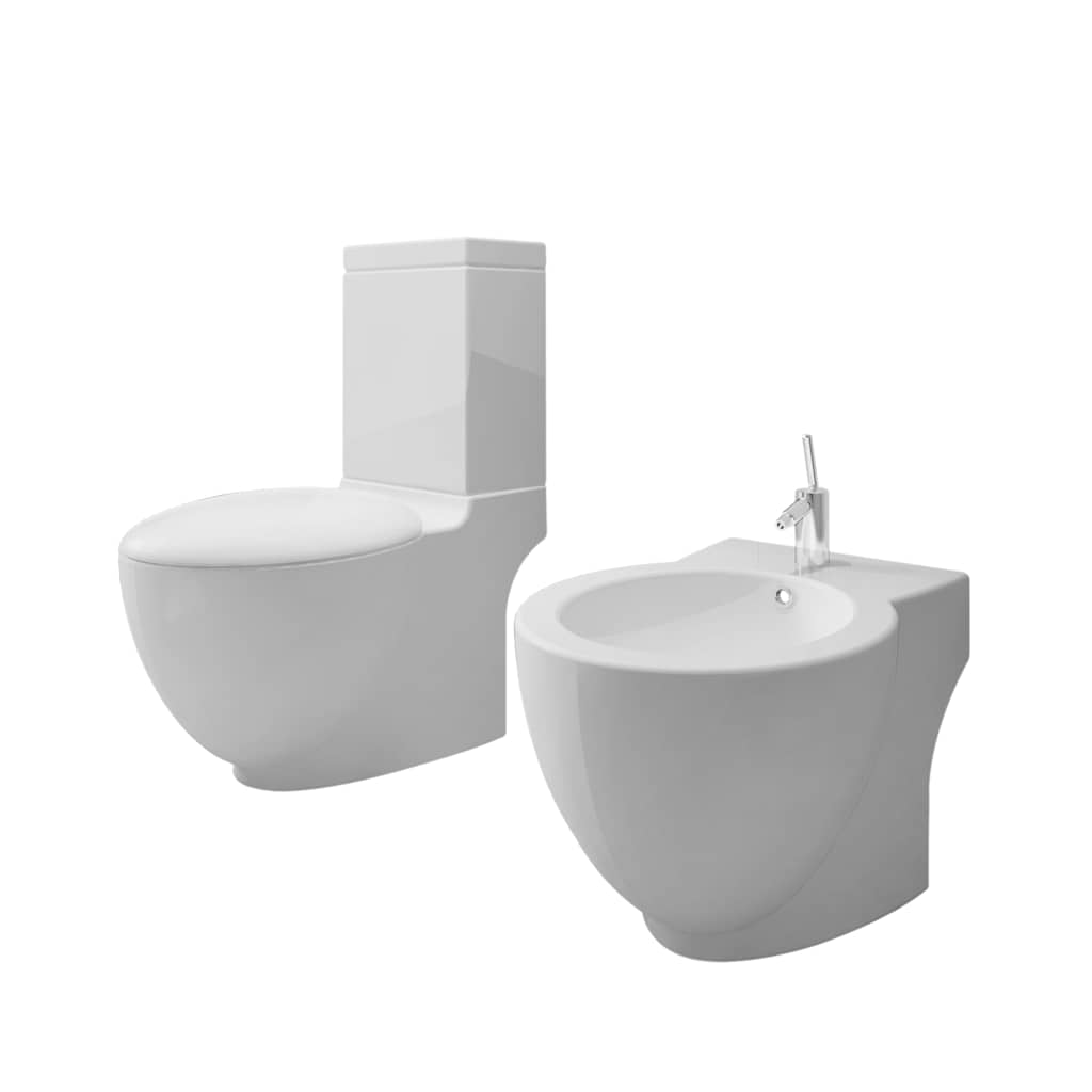 Hvidt keramisk toilet & bidet sæt