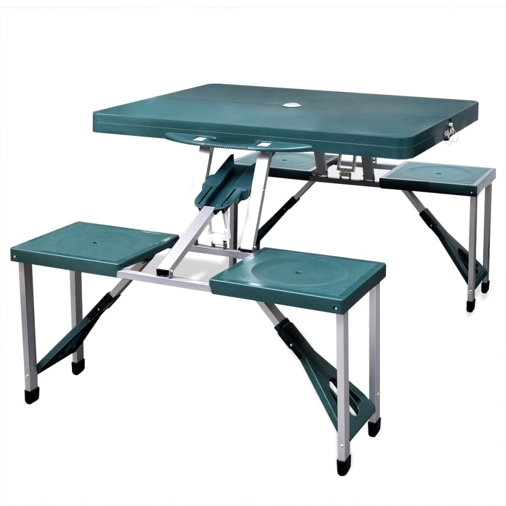Foldbart campingbordsæt 4 taburetter aluminium ekstra let grøn billede