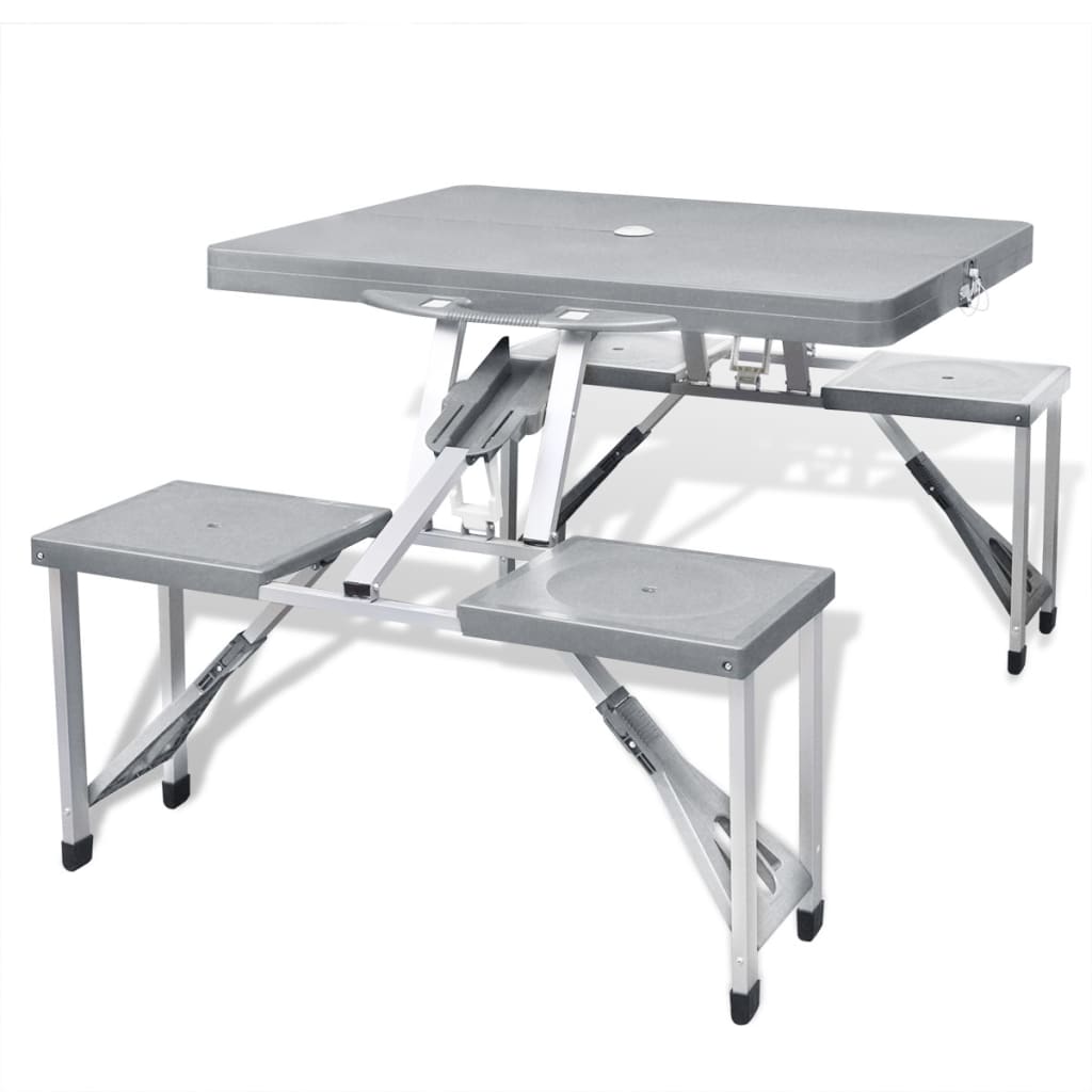 Foldbart campingbordsæt med 4 taburetter i aluminium ekstra let billede