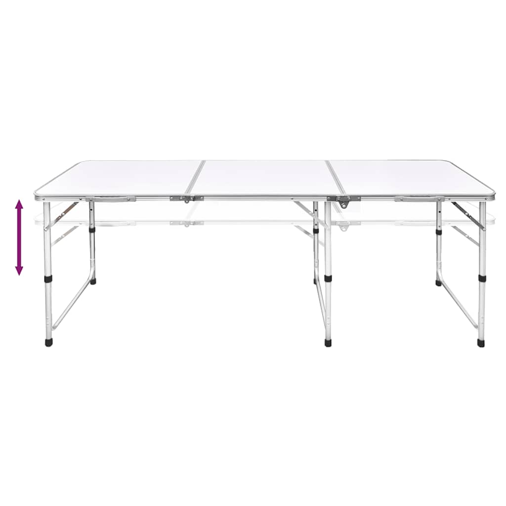 Sammenfoldeligt højdejusterbart camping bord i aluminium, 180 x 60 cm