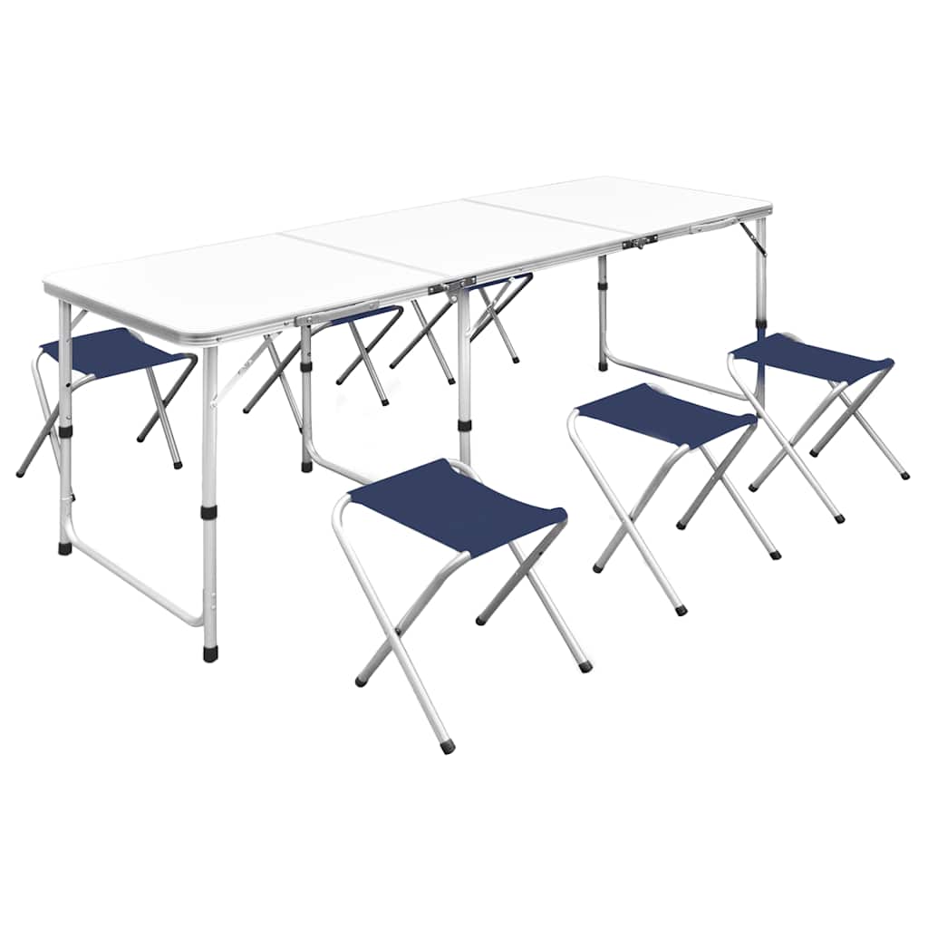 højdejustérbart campingbord og 6 klapstole 180x60 cm billede