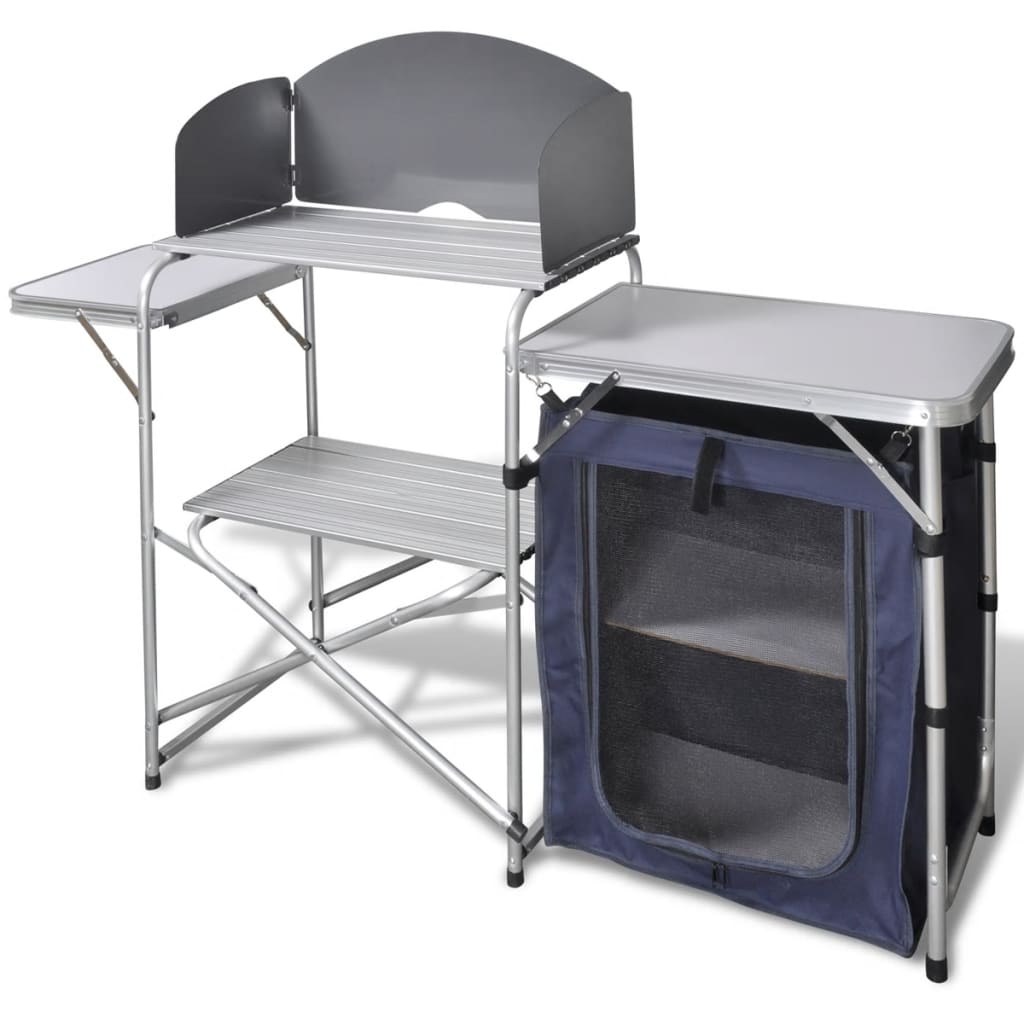 foldbart campingbord med skærm aluminium billede