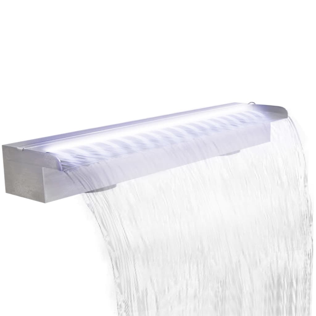 Rektangulær vandfaldsfontæne med LED-lys rustfrit stål 90 cm