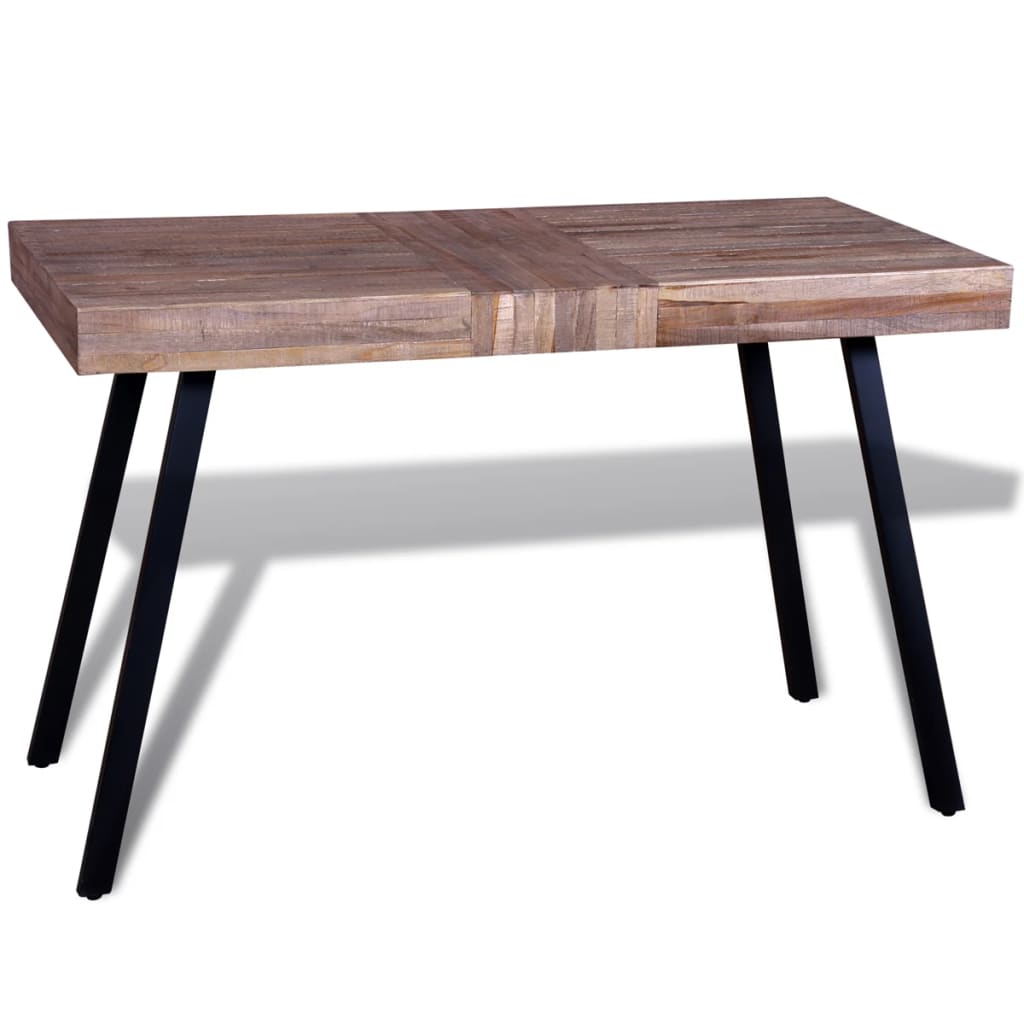 Bord i genbrugsteaktræ med sorte jernben - 119 × 58 × 76 cm