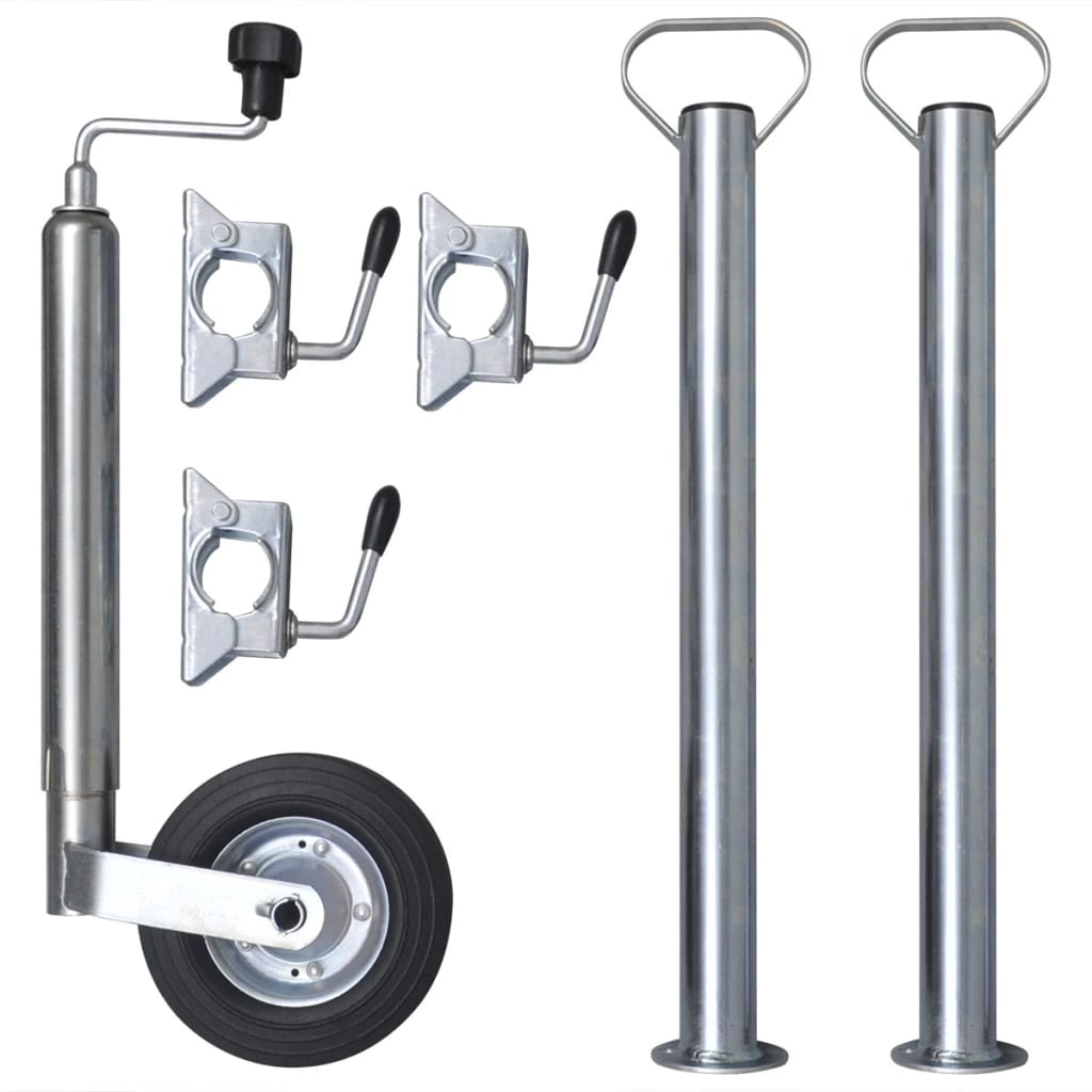 48 mm støttehjul med 2 støtterør og 3 splitklemmer - justerbart trailerstøttehjul 150 kg