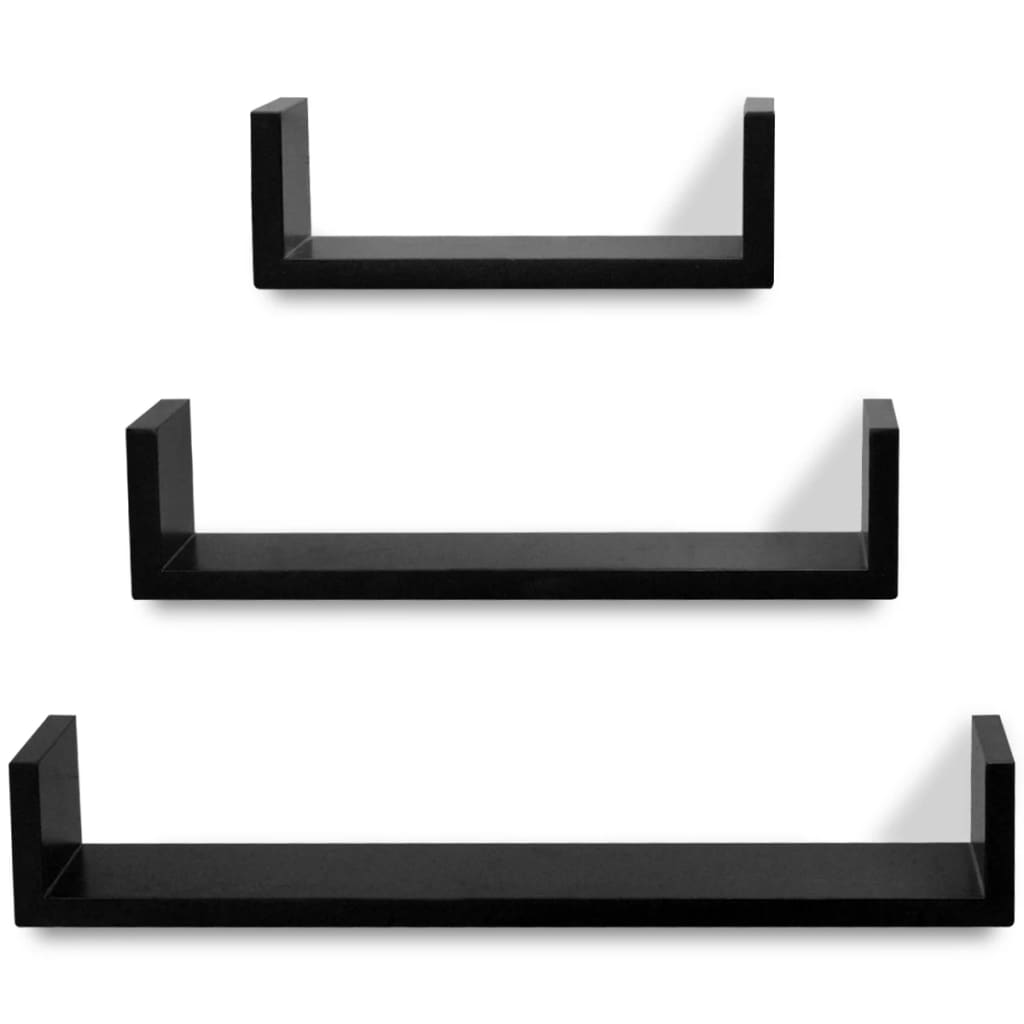 væghylder 3 stk. U-facon MDF sort