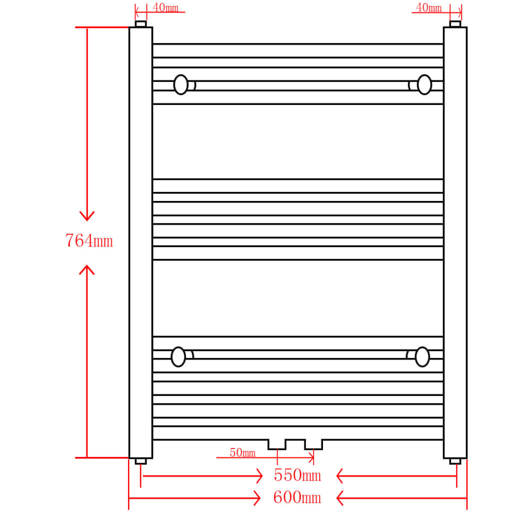 håndklæderadiator 600x764 mm centralvarme lige sort