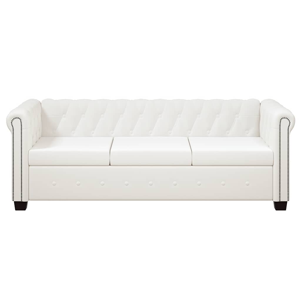 3-personers Chesterfield sofa kunstlæder hvid