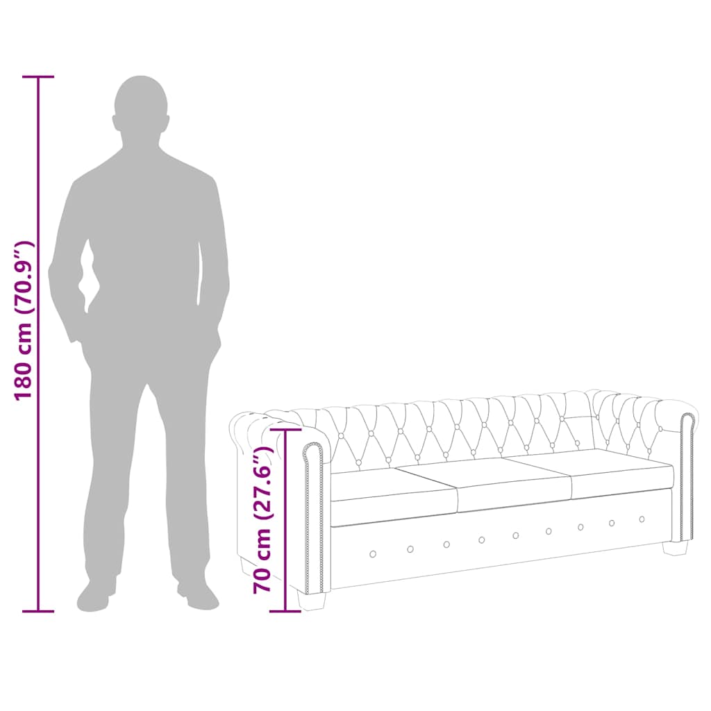 3-personers Chesterfield sofa kunstlæder hvid