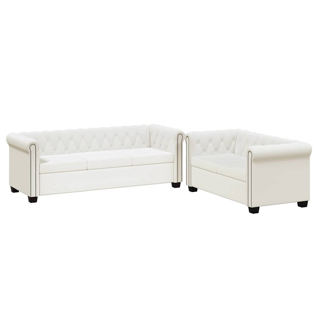 2-personers og 3-personers Chesterfield sofaer kunstlæder hvid