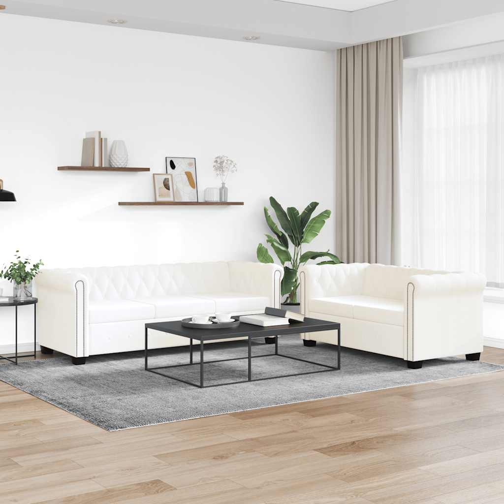 2-personers og 3-personers Chesterfield sofaer kunstlæder hvid