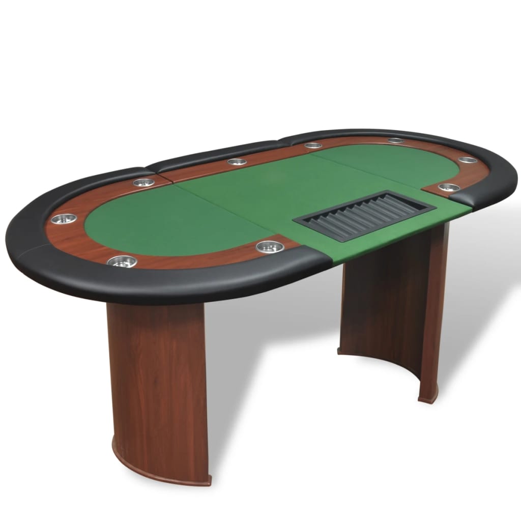 10 pers. pokerbord med dealerområde og jetonholder grøn