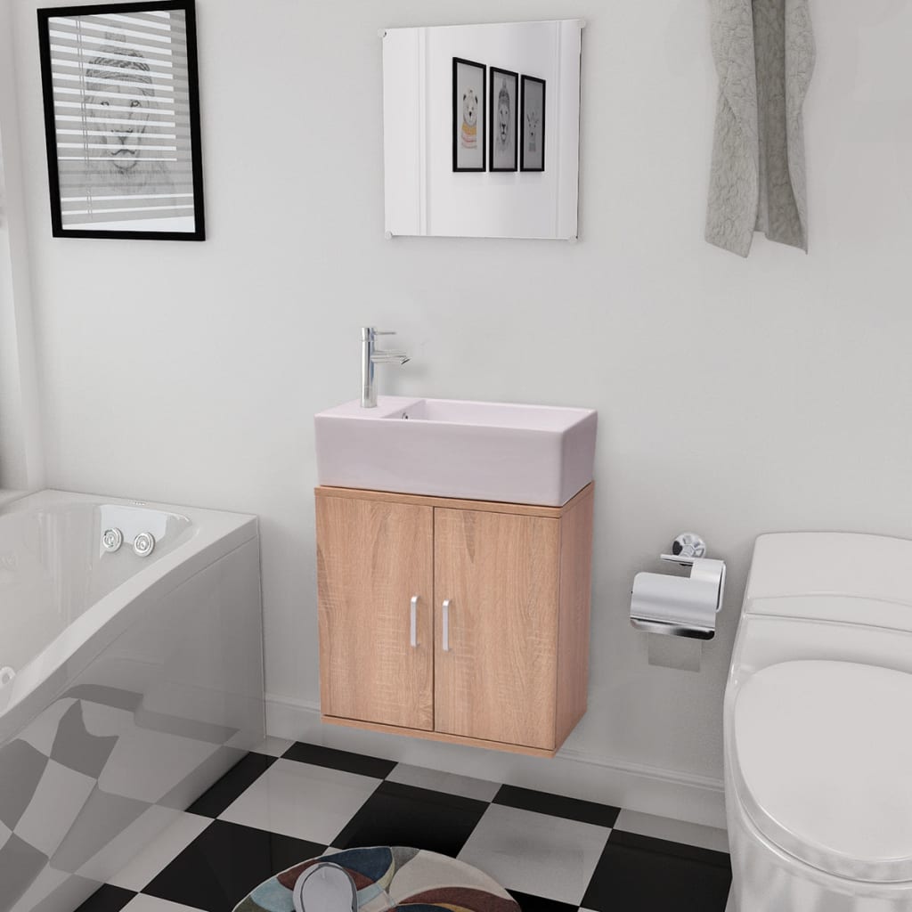Sæt Med Badeværelsesmøbler Og Håndvask 3 Dele - Beige / Model 2