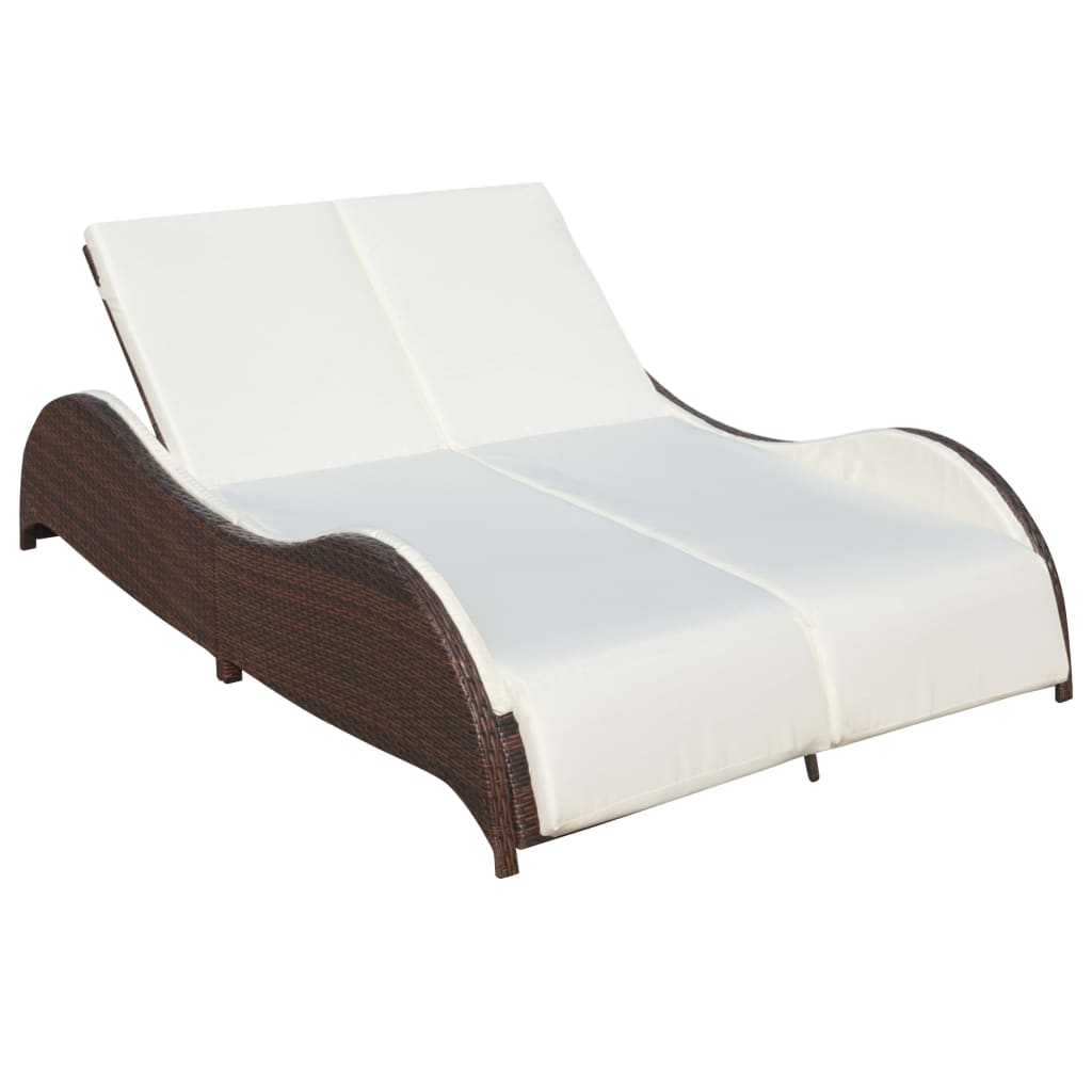 dobbelt solseng med hynde polyrattan brun