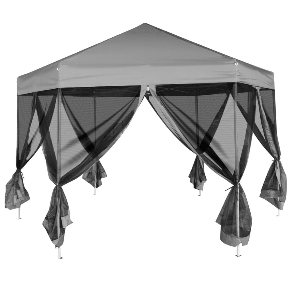 pop up-pavillon 6 sidevægge sekskantet 3,6x3,1 m grå