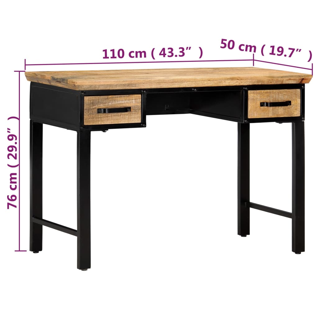 skrivebord 110x50x76 cm massivt mangotræ
