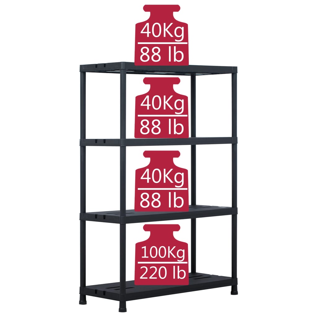 opbevaringsreol plastik 220 kg 90 x 40 x 138 cm sort