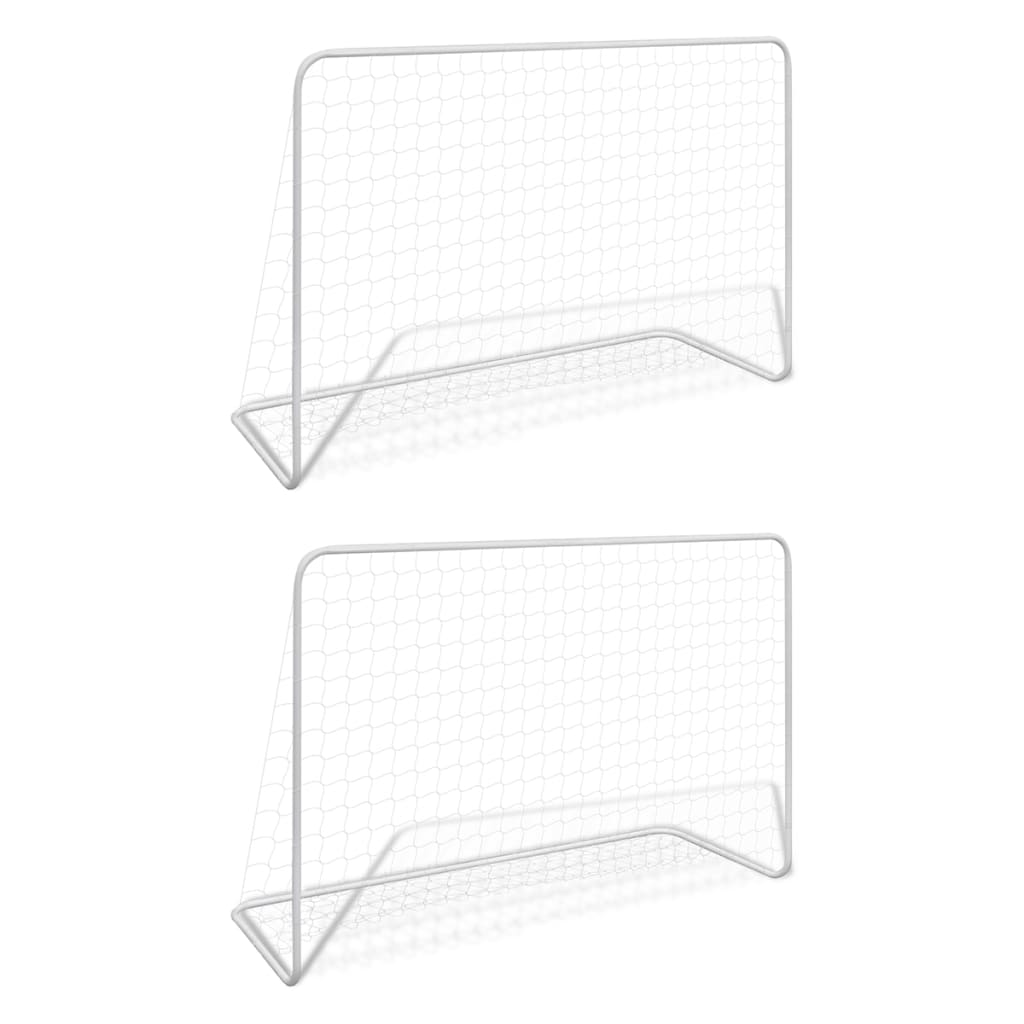 fodboldmål 2 stk. med net 182x61x122 cm stål hvid billede