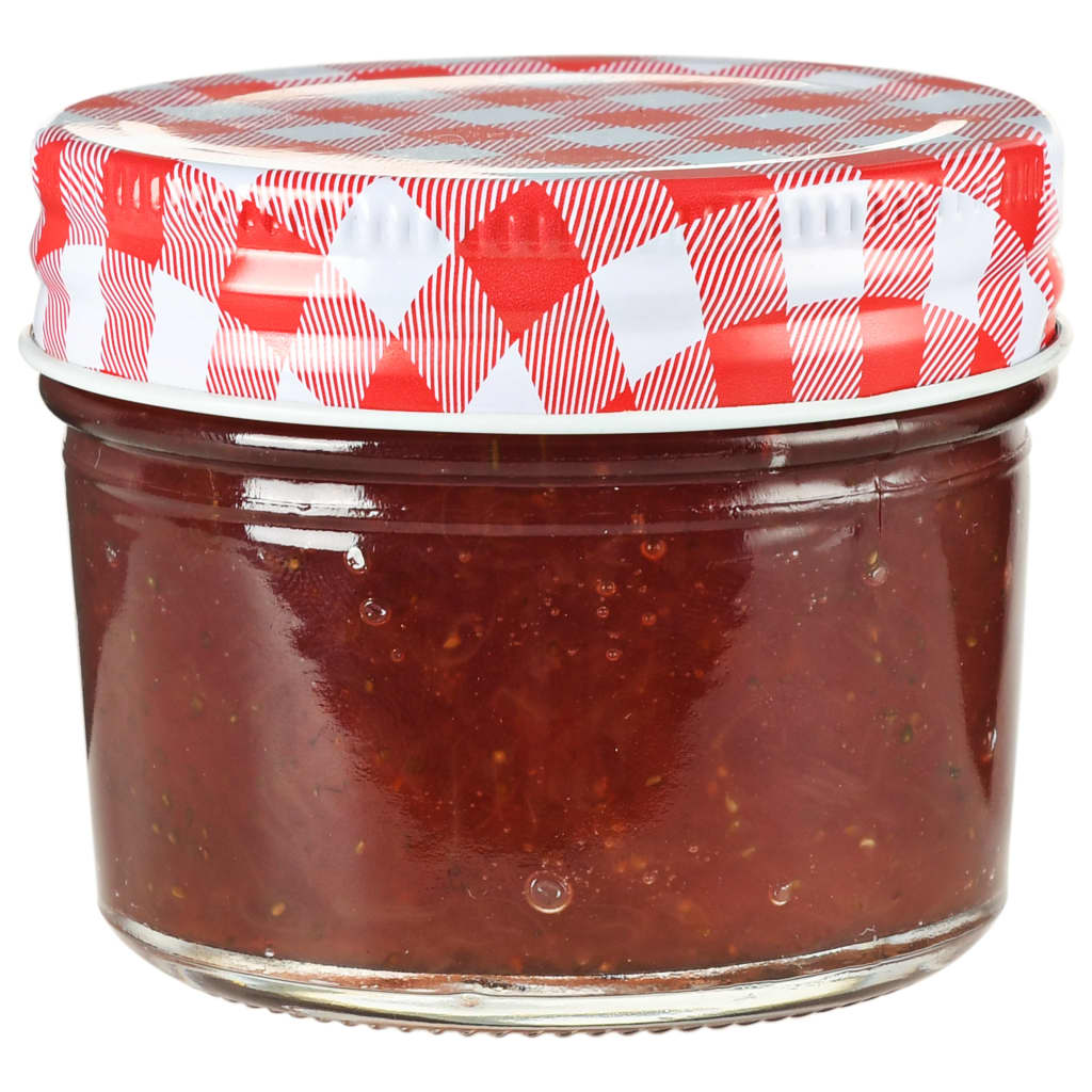 syltetøjsglas 48 stk. med hvide og røde låg 110 ml