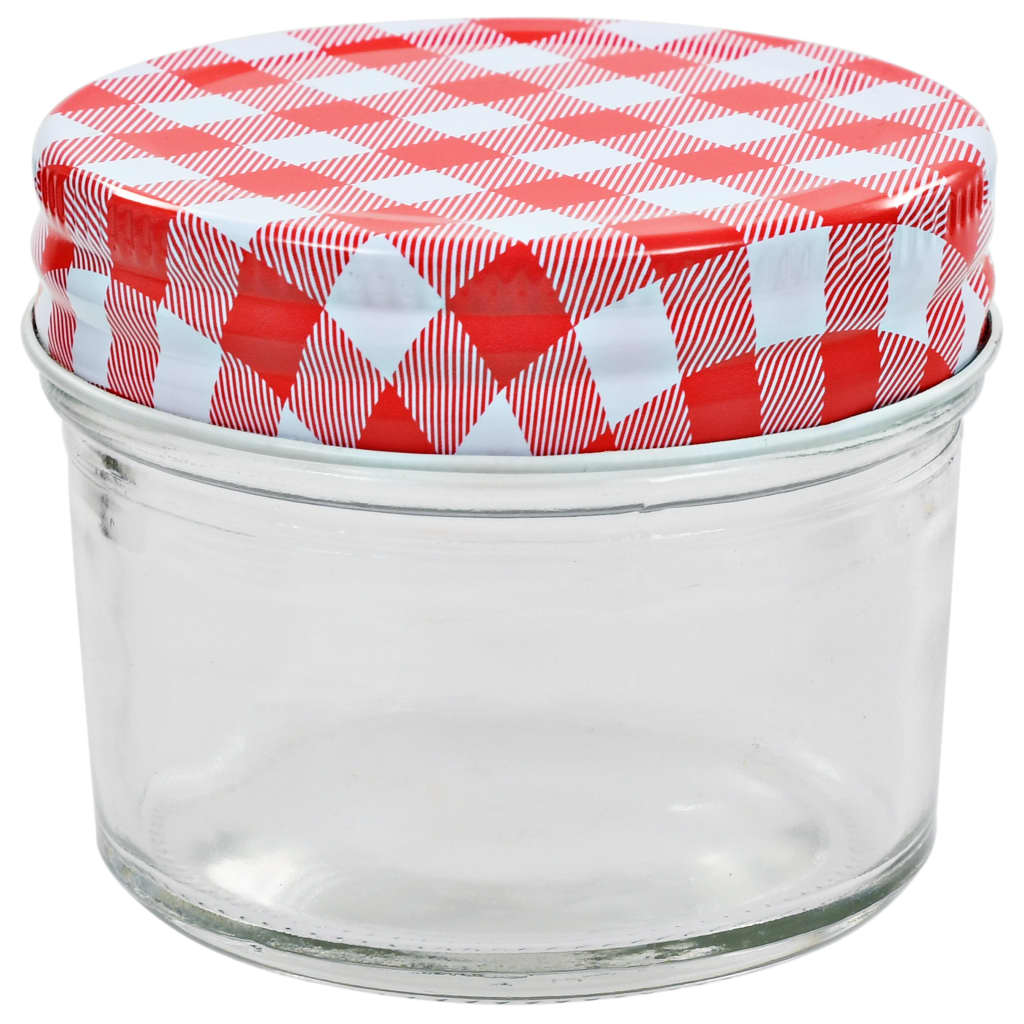 syltetøjsglas 48 stk. med hvide og røde låg 110 ml