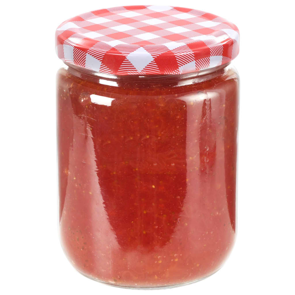 syltetøjsglas 48 stk. med hvide og røde låg 230 ml