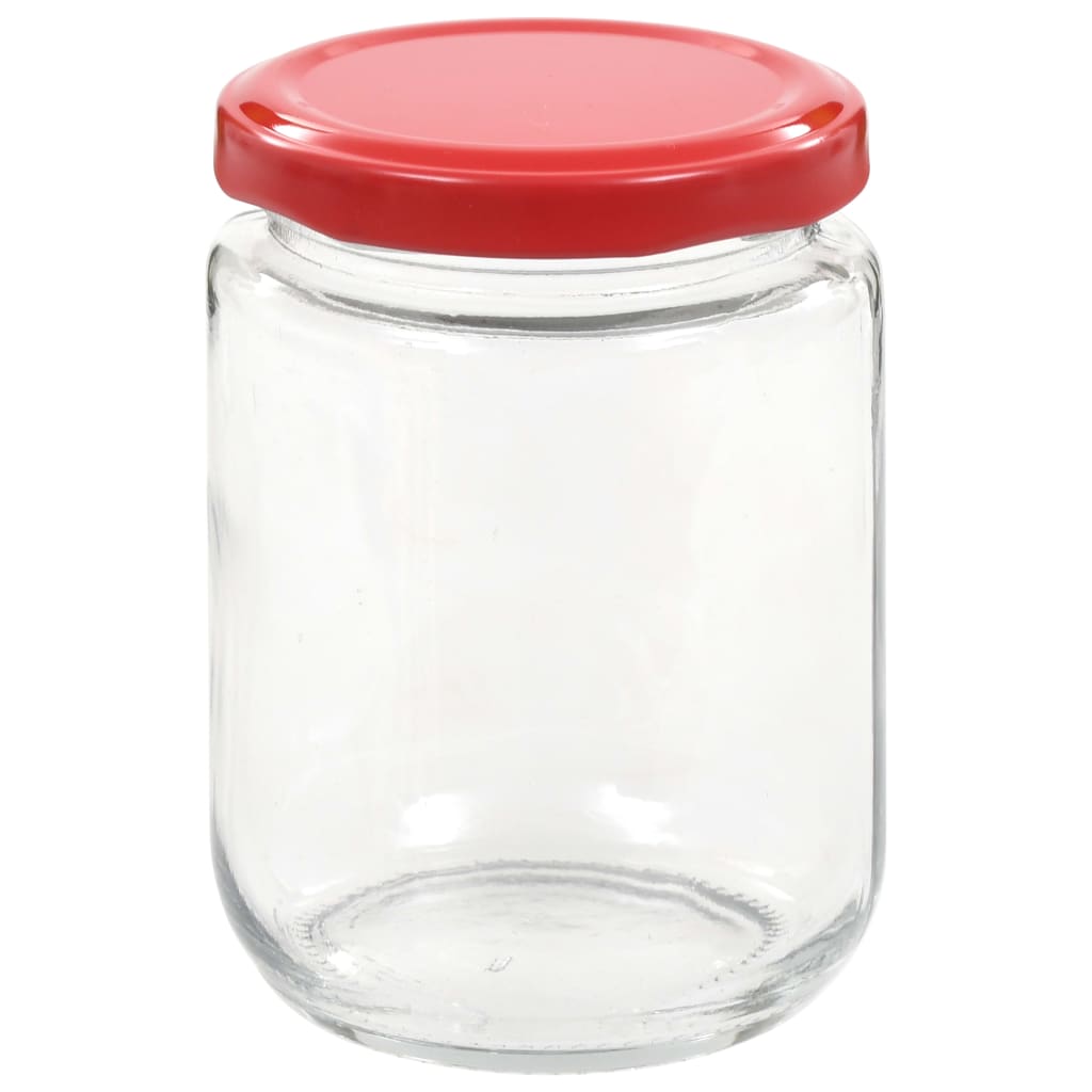 syltetøjsglas 48 stk. med røde låg 230 ml