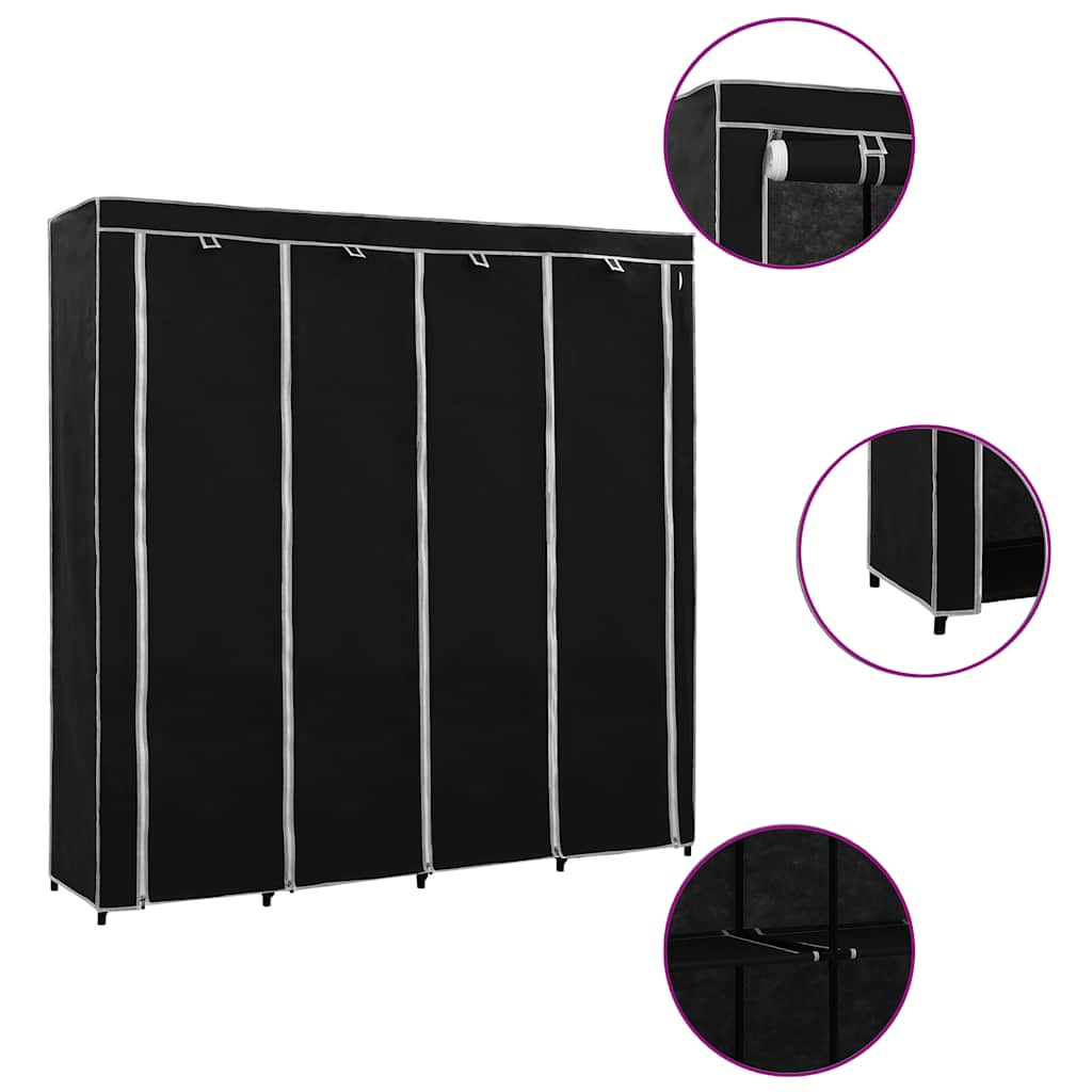 klædeskab med 4 rum 175 x 45 x 170 cm sort billede