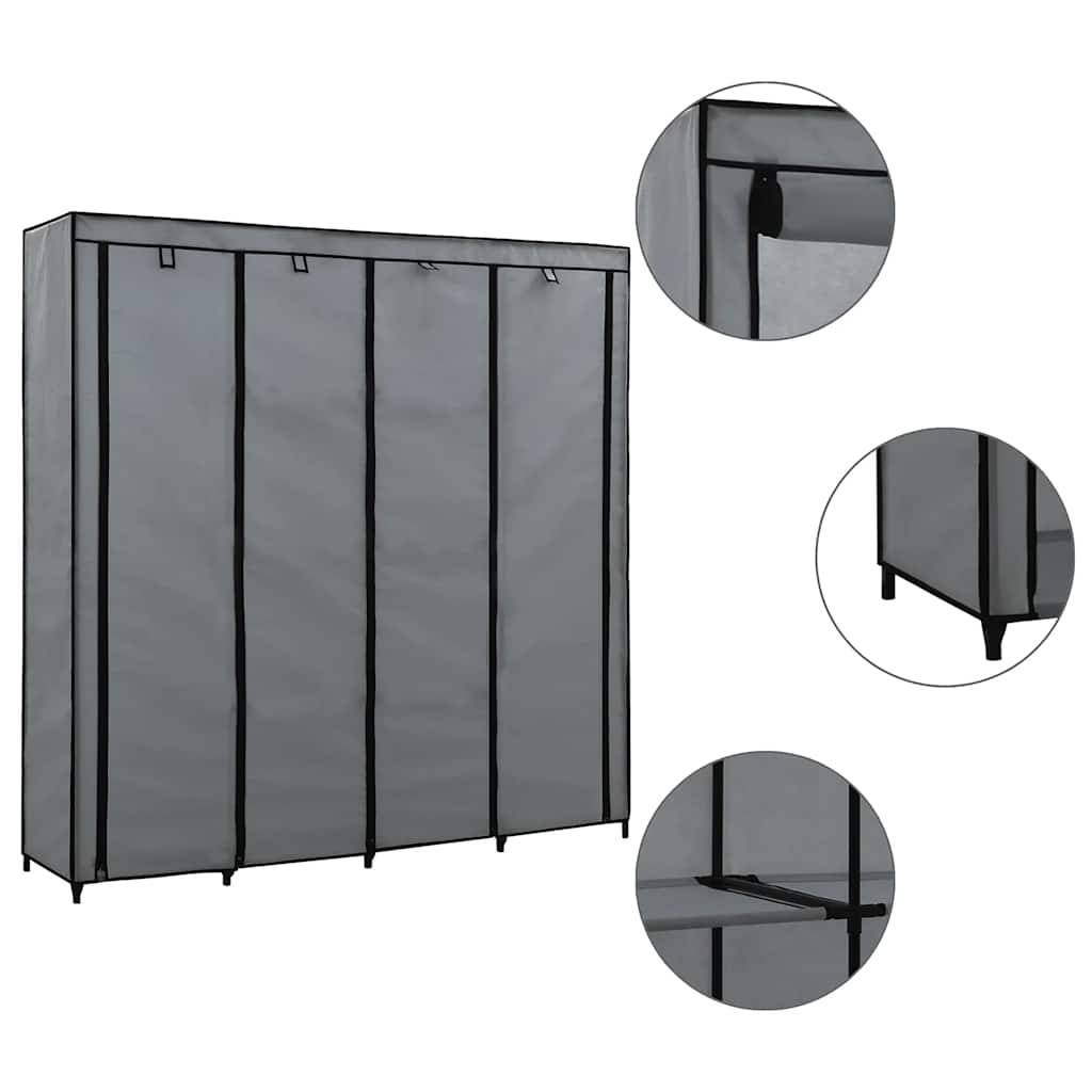 klædeskab med 4 rum 175 x 45 x 170 cm grå billede