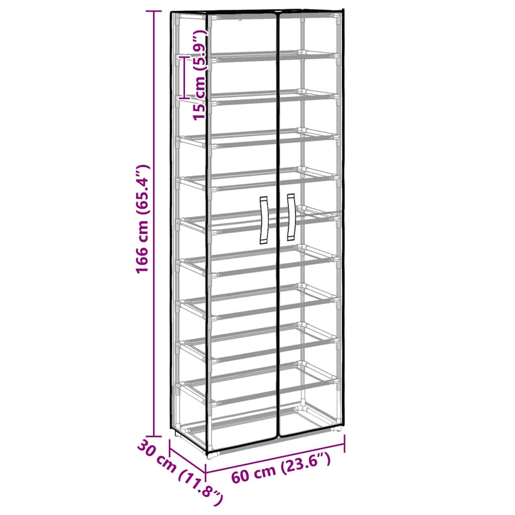 skoskab 60 x 30 x 166 cm stof sort
