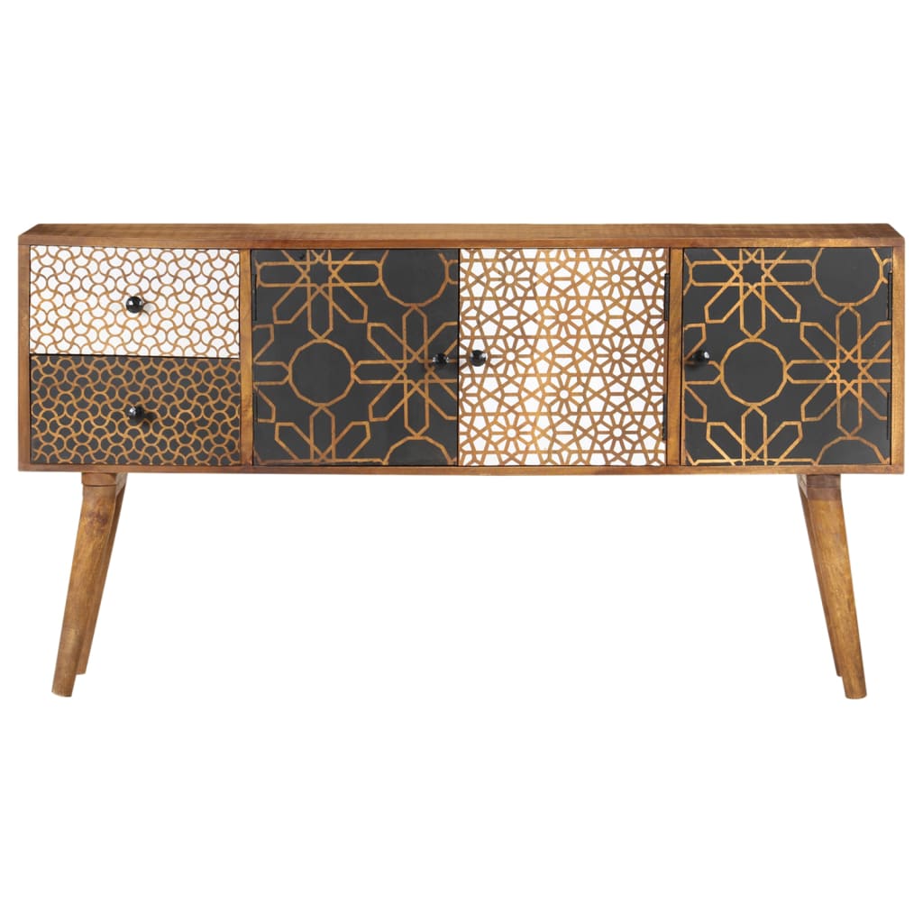 skænk med trykt mønster 130 x 30 x 70 cm massivt mangotræ
