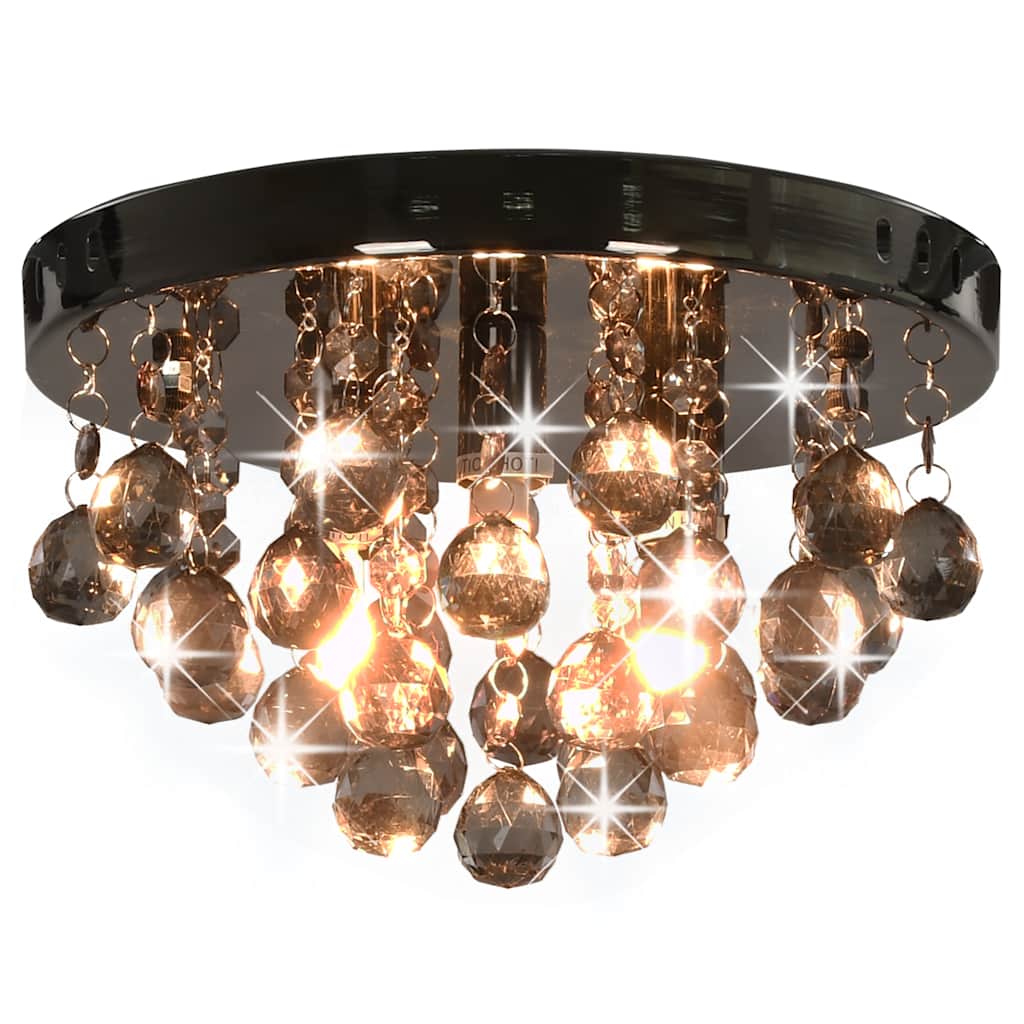 loftlampe med røgfarvede perler rund G9 sort