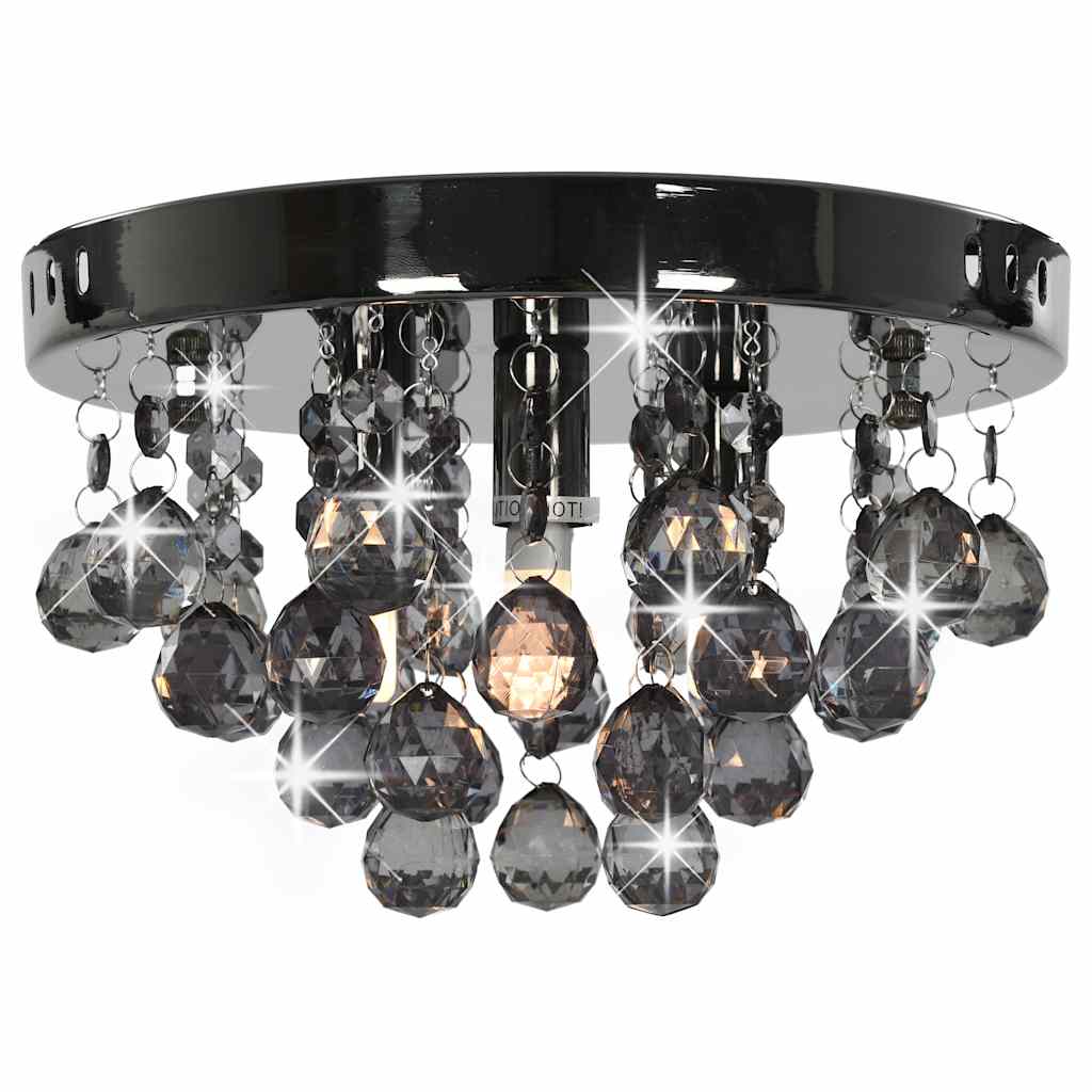loftlampe med røgfarvede perler rund G9 sort