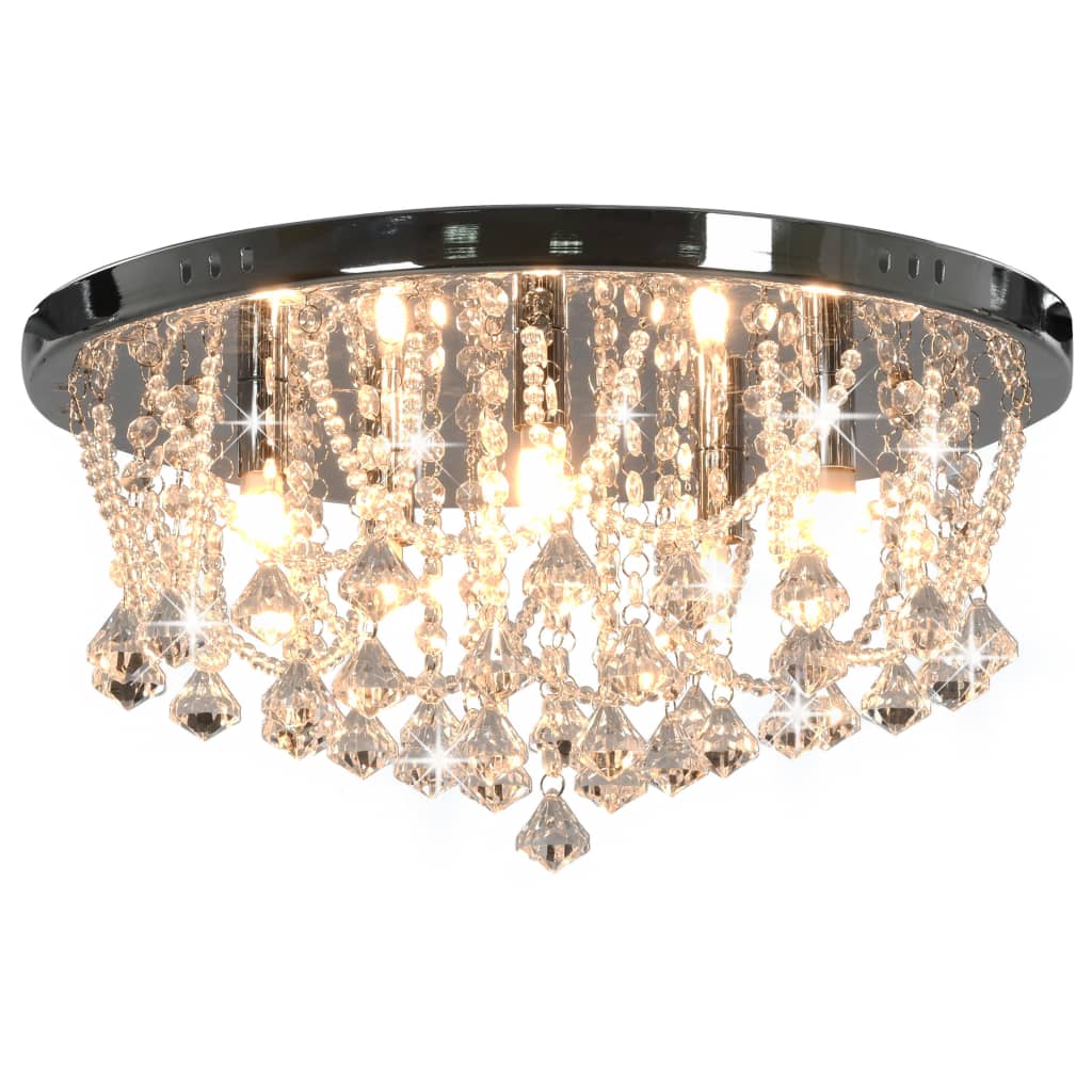 loftlampe med krystalperler rund 4 x G9-pærer sølvfarvet