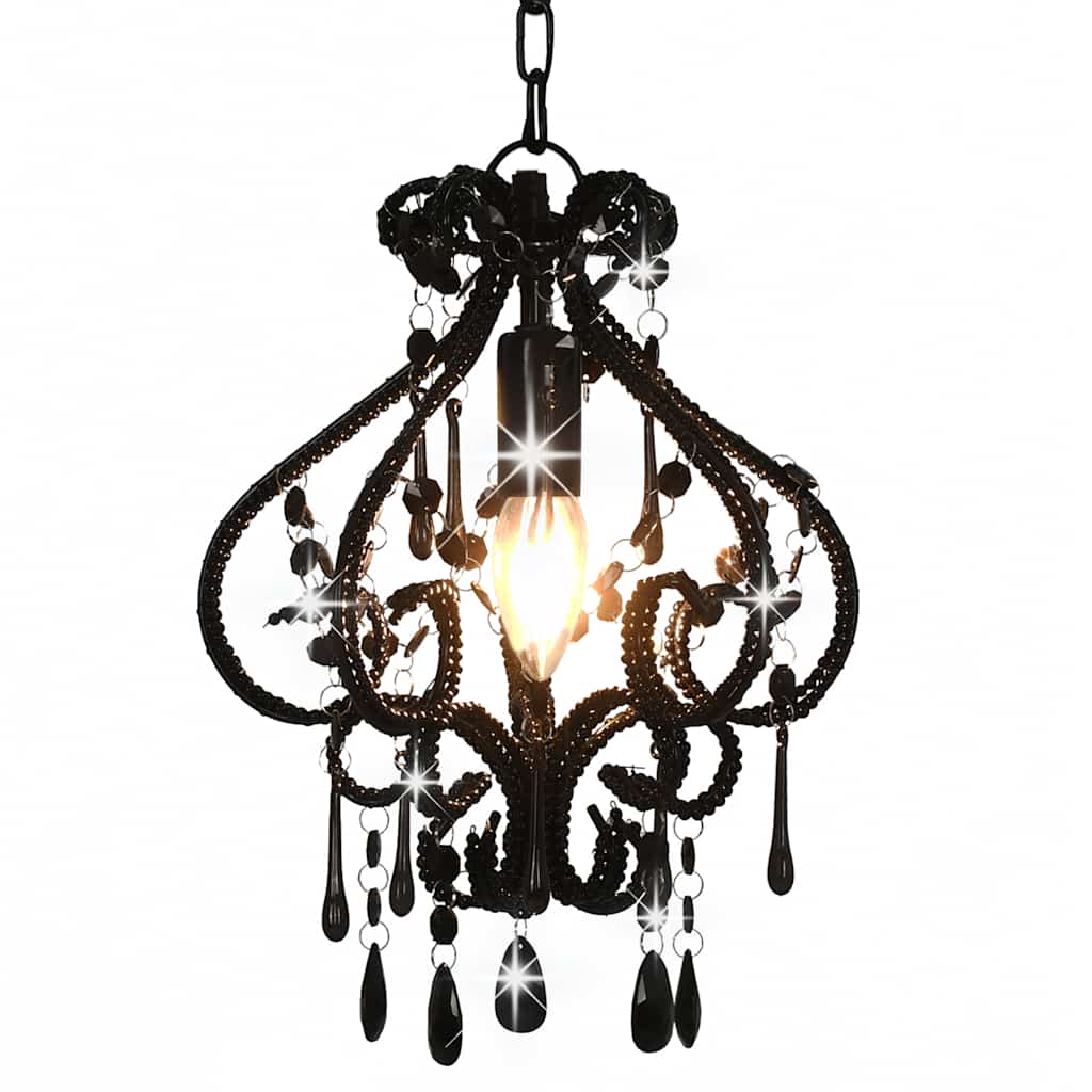 loftlampe med perler rund E14 sort