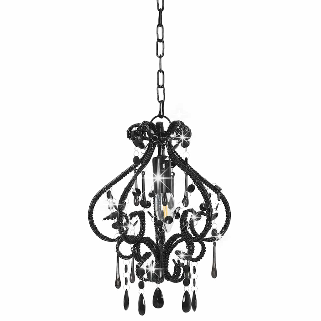 loftlampe med perler rund E14 sort