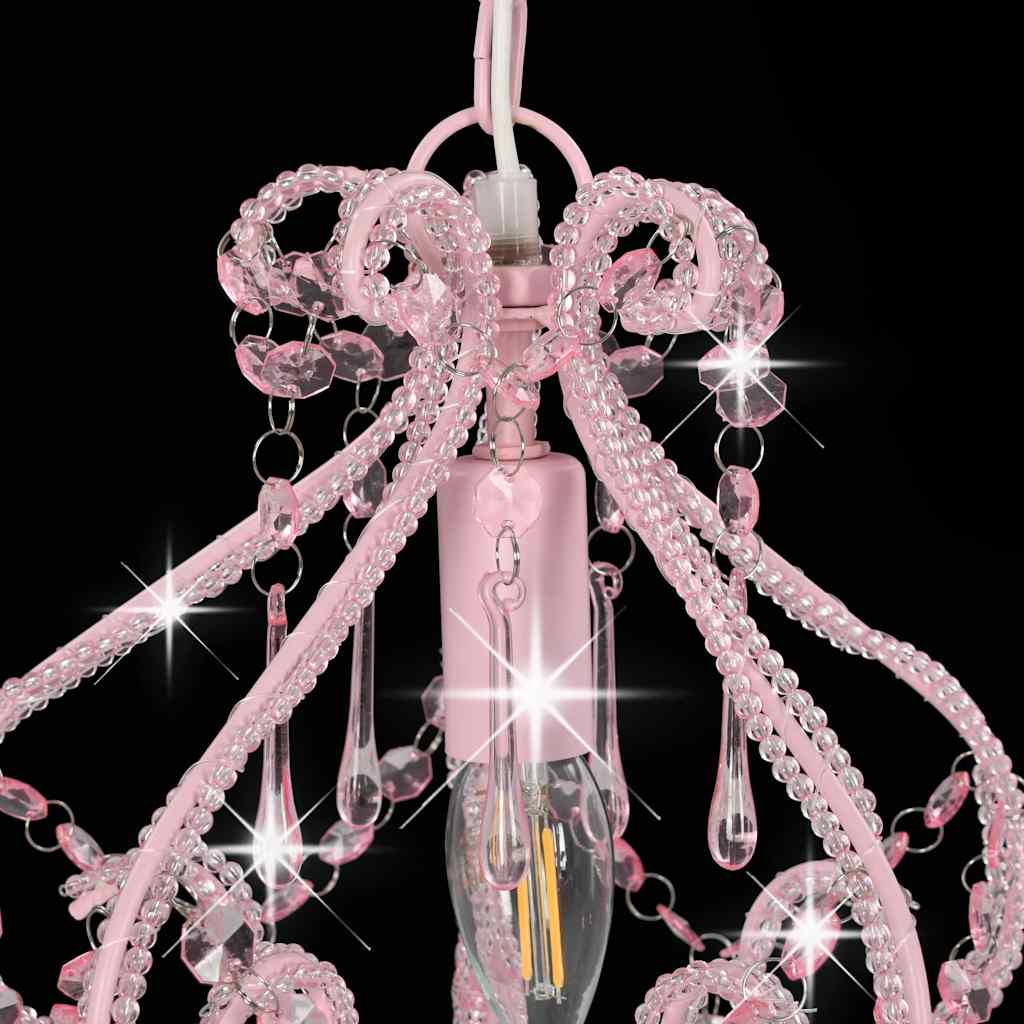 loftlampe med perler rund E14 pink