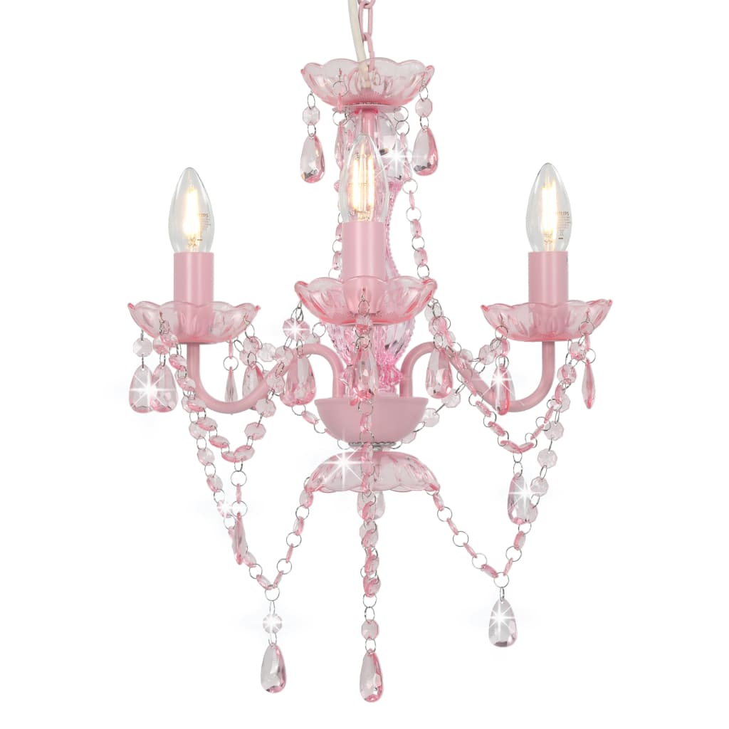 lysekrone med perler rund 3 x E14 pink billede
