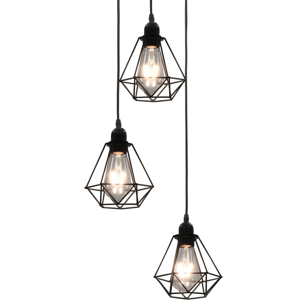 loftlampe med diamantdesign 3 x E27-pærer sort billede